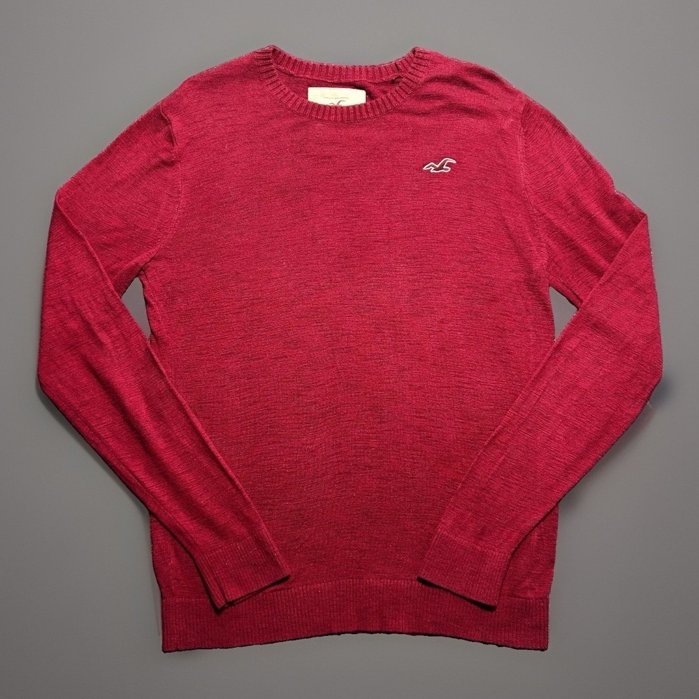 Vintage Y2K Hollister Men M Burgundy Red Crewneck Sweater Knit Pullover Logo
